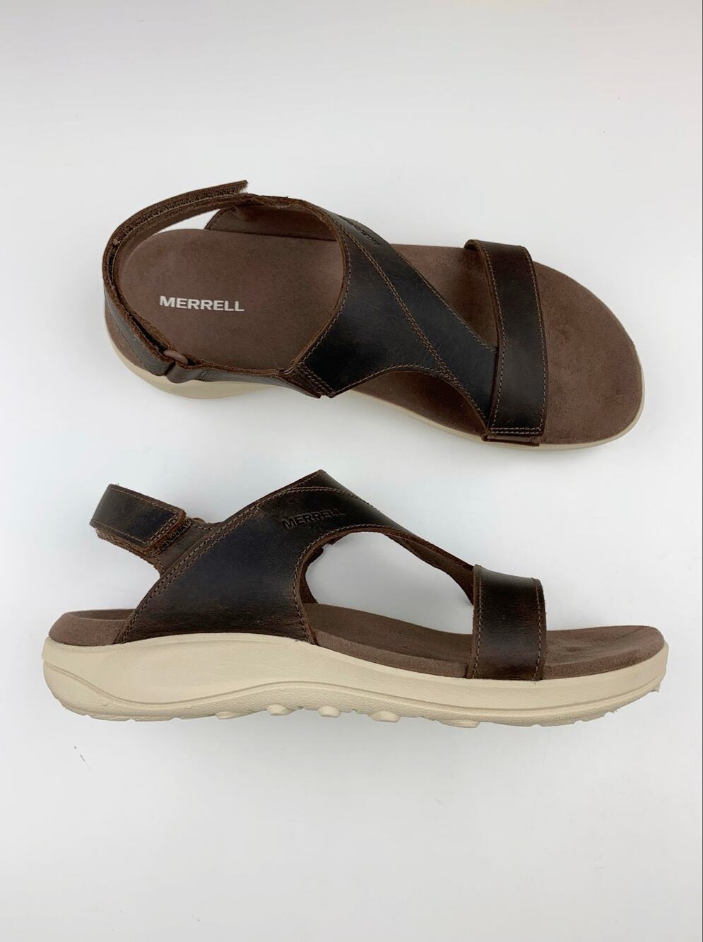 Merrell District 4 Luxe Backstrap Sandals Mole Brown Leather Comfort Women's 9